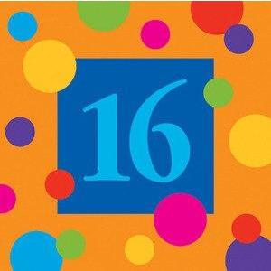 Birthday Stripes Age 16 Beverage Napkins (16) - Party Zone USA