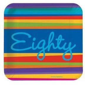 Birthday Stripes Age 80 Plates (8) - Party Zone USA