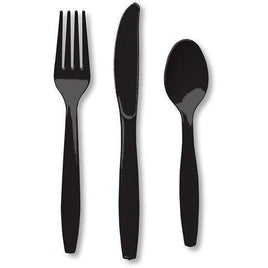 Black Premium Plastic Forks, Spoons, Knives Cutlery - 8ea - Party Zone USA