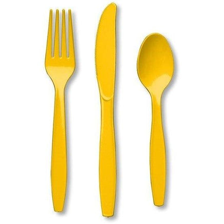 Yellow Premium Plastic Forks, Spoons, Knives Cutlery - 8ea - Party Zone USA