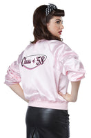 50s Satin Varsity Jacket Women's Costume | Pink Ladies Class of 58 Retro Zip-Up Top