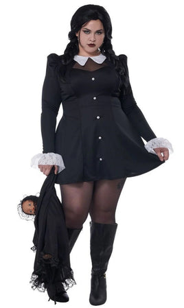 Women's Plus Size Gothic Black Mini Dress - Wednesday Addams / Witch Costume