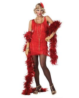 Women's 1920s Red Flapper Dress Costume with Feather Headband