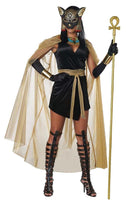 Women's Egyptian Feline Goddess Bastet Costume - Black Dress & Accessories Set