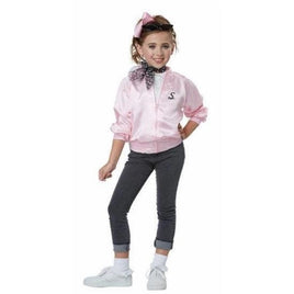 Girls 50s Retro Satin Varsity Jacket Costume Set with Monograms & Scarf