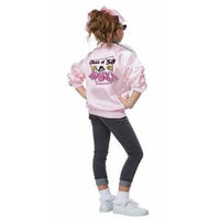 Girls 50s Retro Satin Varsity Jacket Costume Set with Monograms & Scarf
