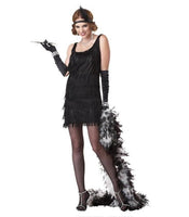 Women's 1920s Flapper Costume - Black Fringe Dress & Feather Headband