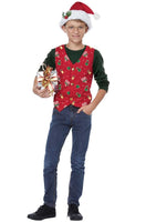 Kids Christmas Holiday Vest with Hat & Holly Clip – Unisex Children's Party Dress Up Costume