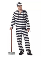 Men's Jailbird Convict Costume | Adults Striped Prisoner Halloween Outfit