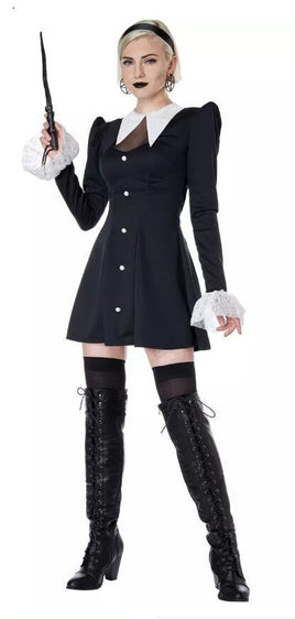 Women's Gothic Black Mini Dress Costume - Wednesday Addams / Witch Cosplay Outfit