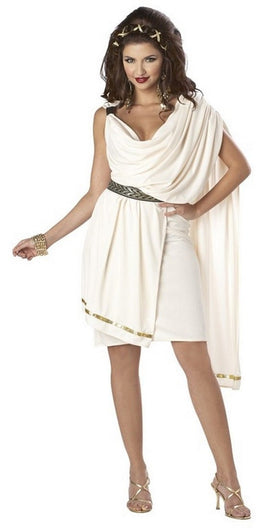 Women's Deluxe Greek Goddess Toga Costume - Ivory & Gold Roman Dress