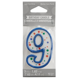 Polka Dot Number 9 Birthday Candle (2.5") - Colorful Cake Topper Supplies