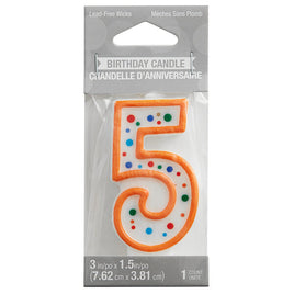 Polka Dot Number 5 Birthday Candle (2.5") - Colorful Cake Topper Supplies