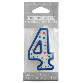 Polka Dot Number 4 Birthday Candle (2.5") - Colorful Cake Topper Supplies