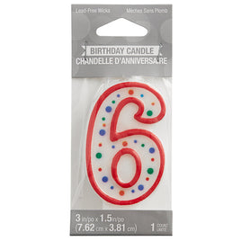 Polka Dot Number 6 Birthday Candle (2.5") - Colorful Cake Topper Supplies