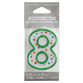 Polka Dot Number 8 Birthday Candle (2.5") - Colorful Cake Topper Supplies