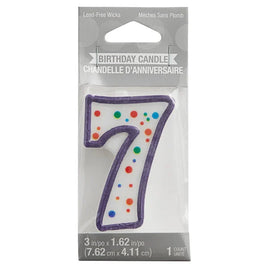 Polka Dot Number 7 Birthday Candle (2.5") - Colorful Cake Topper Supplies
