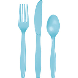 Light Blue Premium Plastic Forks, Spoons, Knives Cutlery  - 8ea