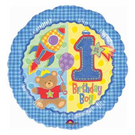 18" Hugs and Stitches Boy 1st Birthday Balloon - Party Zone USA