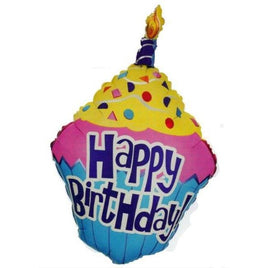 32" Happy Birthday Cupcake Mylar Balloon - Party Zone USA