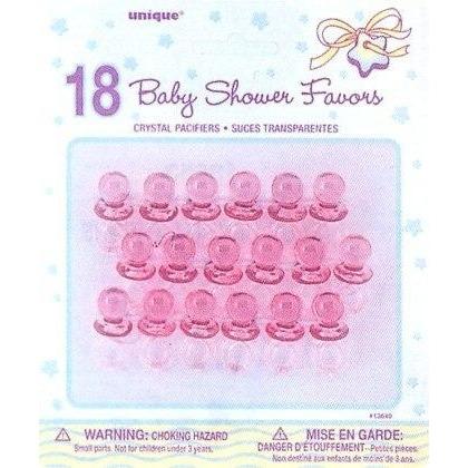 Baby Shower Pink Mini Crystal Pacifiers (18) - Party Zone USA