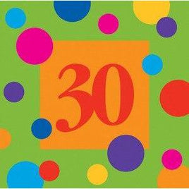 Birthday Stripes Age 30 Beverage Napkins (16) - Party Zone USA