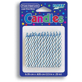 Blue and White Striped Birthday Candles (24) - Party Zone USA
