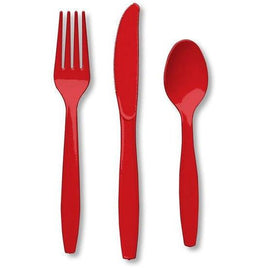 Classic Red Plastic Forks, Spoons, Knives Cutlery - 8ea - Party Zone USA