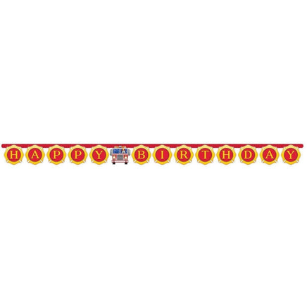 Flaming Fire Truck Happy Birthday Banner - Party Zone USA