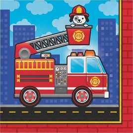 Flaming Fire Truck Lunch Napkins (16) - Party Zone USA