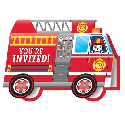 Flaming Fire Truck Party Invitations (8) - Party Zone USA