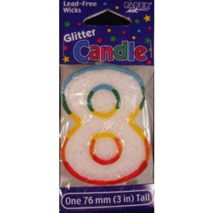 Glitter Rainbow Number 8 Candle - Party Zone USA