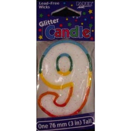 Glitter Rainbow Number 9 Candle - Party Zone USA
