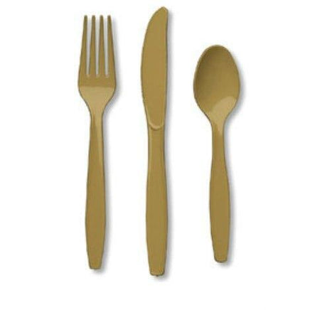 Gold Plastic Forks, Spoons, Knives Cutlery - Party Zone USA