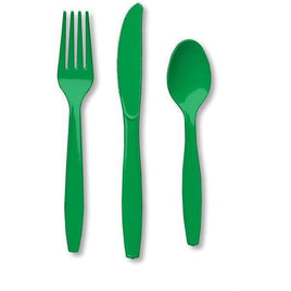 Green Plastic Forks, Spoons, Knives Cutlery - 8ea - Party Zone USA