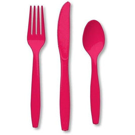 Hot Pink Magenta Premium Plastic Forks, Spoons, Knives - 8ea - Party Zone USA