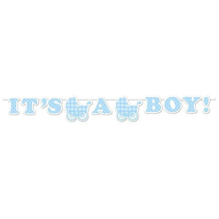 It's a Boy Gingham Ribbon Party Banner - Party Zone USA