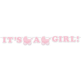 It's a Girl Gingham Ribbon Banner - Party Zone USA