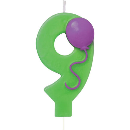 Number 9 Balloon Birthday Candle w/Balloon - Party Zone USA