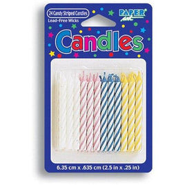 Pastel Striped Birthday Candles (24) - Party Zone USA