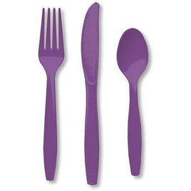 Purple Premium Plastic Forks, Spoons, Knives - 8ea - Party Zone USA