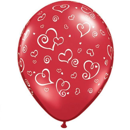 Red Swirl Hearts Latex balloons (25) - Party Zone USA