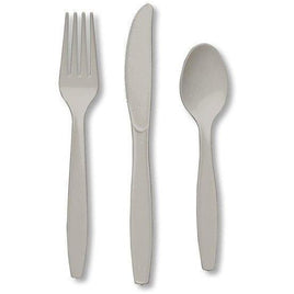Silver Premium Plastic Forks, Spoons, Knives - 8ea - Party Zone USA