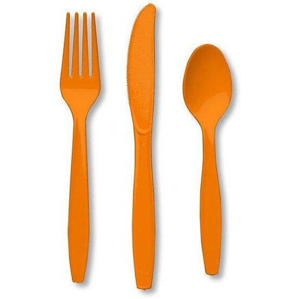 Sunkissed Orange Premium Plastic Forks, Spoons, Knives Cutlery - 8ea - Party Zone USA